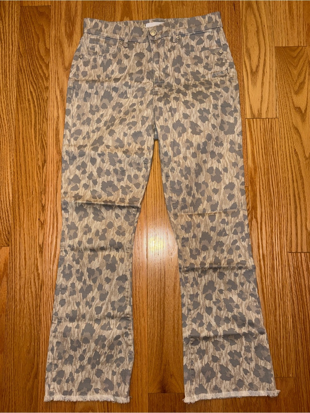 LOFT Beige and Gray Leopard-Print Wide Leg Jeans